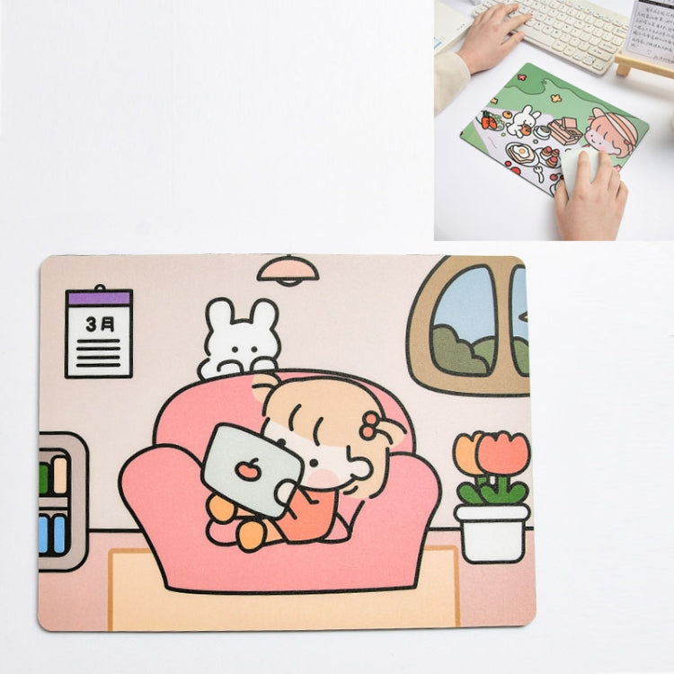 5 PCS Creative Cute Cartoon Rabbit Girl Mouse Pad Laptop Student Mouse Pad, Sofa, Hide and seek, Sleeping, Eating