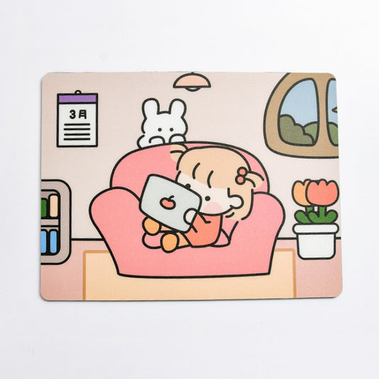 5 PCS Creative Cute Cartoon Rabbit Girl Mouse Pad Laptop Student Mouse Pad, Sofa, Hide and seek, Sleeping, Eating