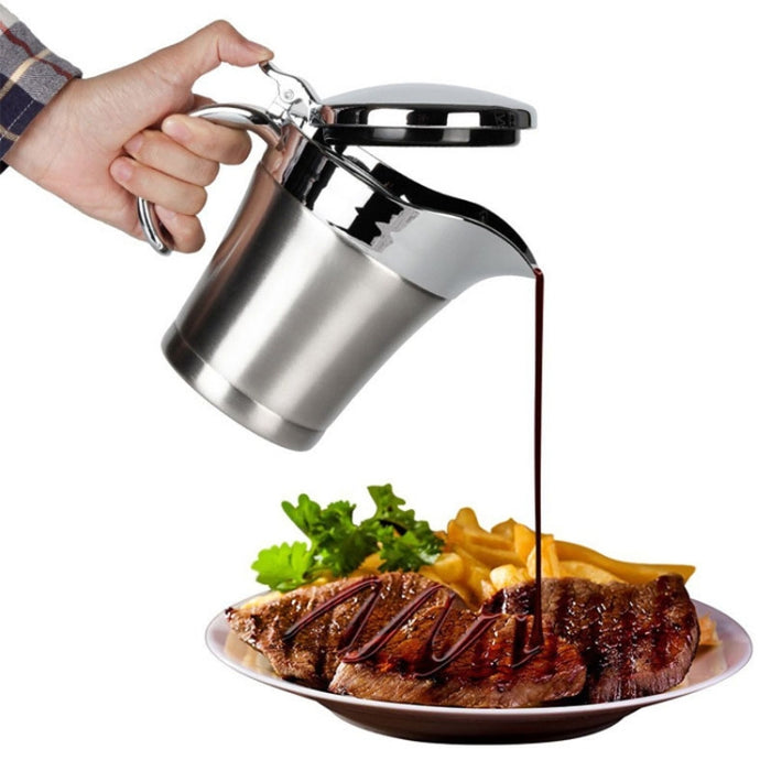 304 Stainless Steel Sauce Cup Steak Sauce Pot Tomato Sauce Bottle Double Insulated Seasoning Pot, Capacity: 450ml, Stainless Steel Sauce Cup