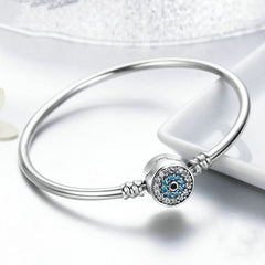 Guardian Eye S925 Sterling Silver Bangle Bracelet Set with Blue Gems