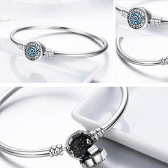 Guardian Eye S925 Sterling Silver Bangle Bracelet Set with Blue Gems