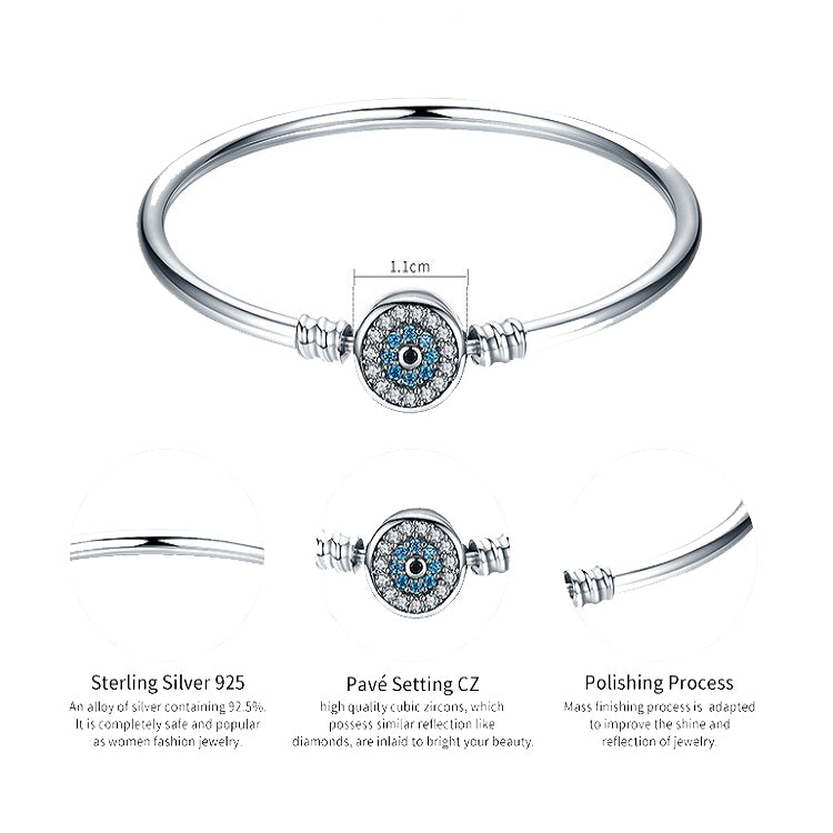 Guardian Eye S925 Sterling Silver Bangle Bracelet Set with Blue Gems