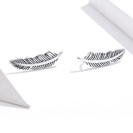 Retro Feather Earrings Sterling Silver Girls Earrings