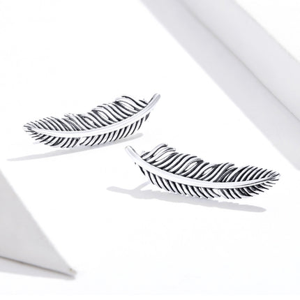 Retro Feather Earrings Sterling Silver Girls Earrings