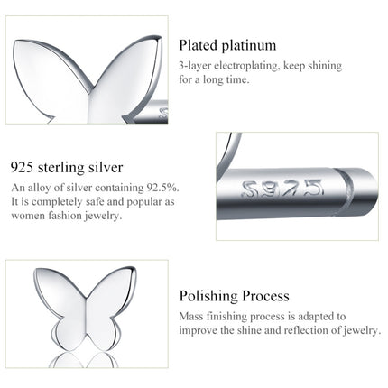 Sterling Silver Butterfly Earrings Fresh Simple and Compact Platinum-plated Girls Earrings