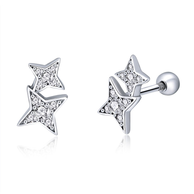 Sterling Silver Bright Star Style Diamond Earrings Female Earrings