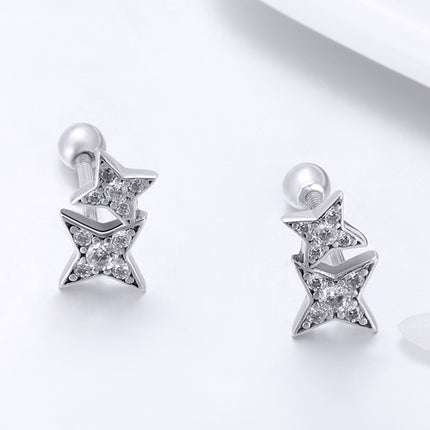 Sterling Silver Bright Star Style Diamond Earrings Female Earrings