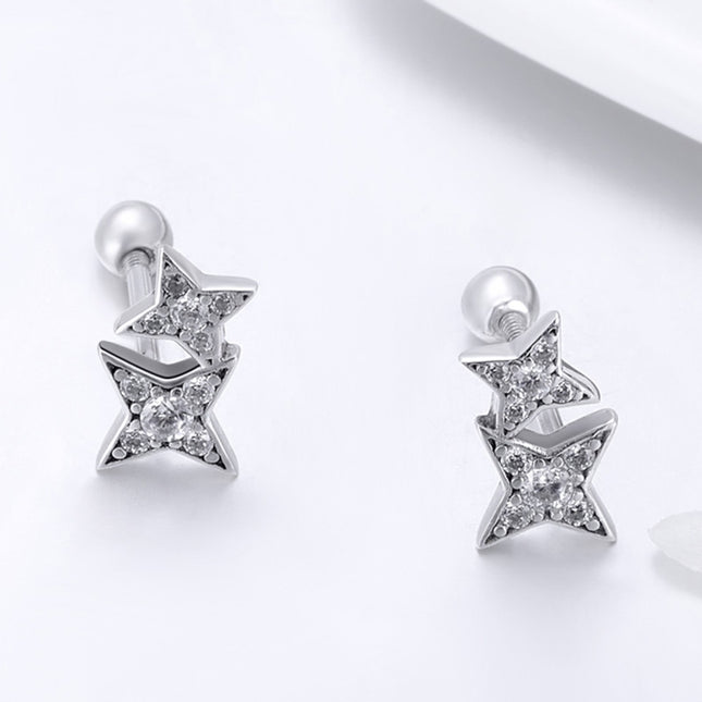 Sterling Silver Bright Star Style Diamond Earrings Female Earrings