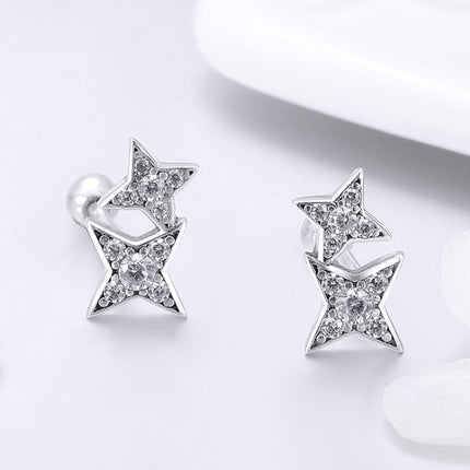 Sterling Silver Bright Star Style Diamond Earrings Female Earrings