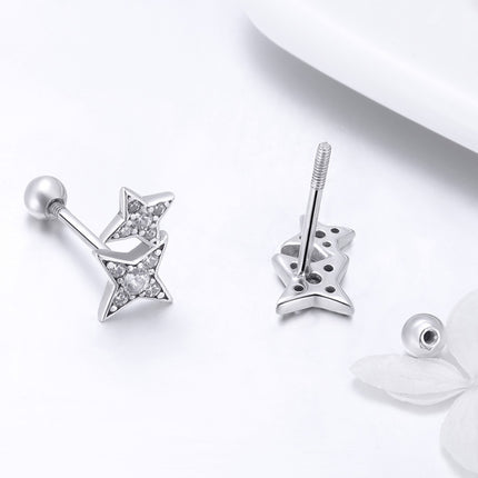 Sterling Silver Bright Star Style Diamond Earrings Female Earrings
