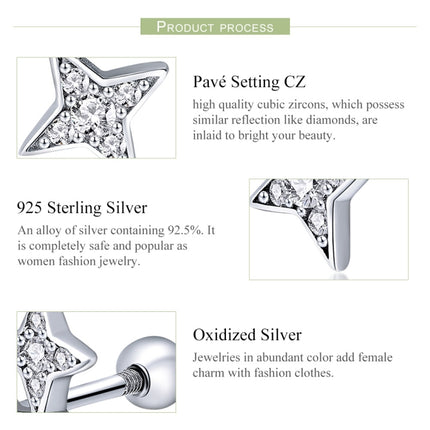 Sterling Silver Bright Star Style Diamond Earrings Female Earrings