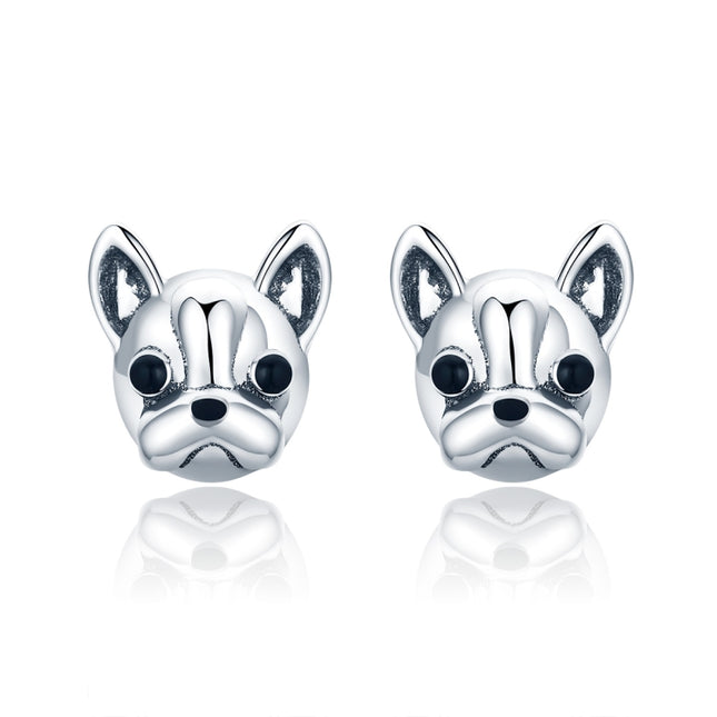 S925 Sterling Silver Animal Earrings Bulldog Plain Silver Earrings