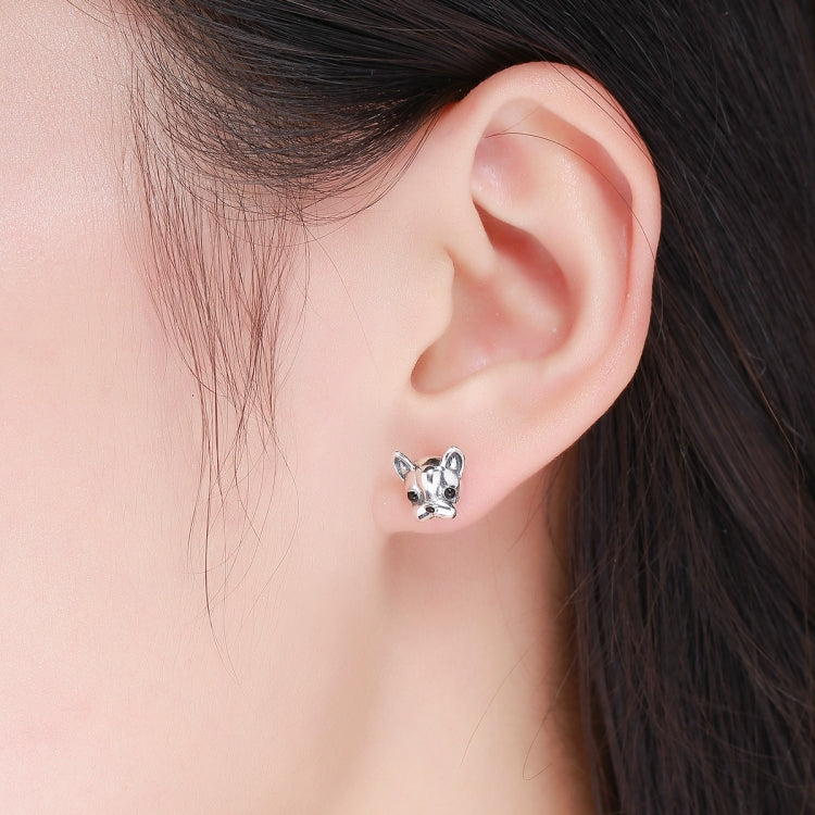 S925 Sterling Silver Animal Earrings Bulldog Plain Silver Earrings