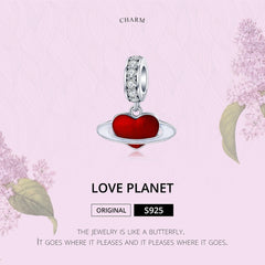 S925 Sterling Silver Pendant Red Love Planet DIY Bracelet Jewelry Accessories