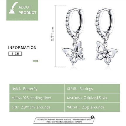 Butterfly S925 Sterling Silver Earrings Hollow Zircon Earrings