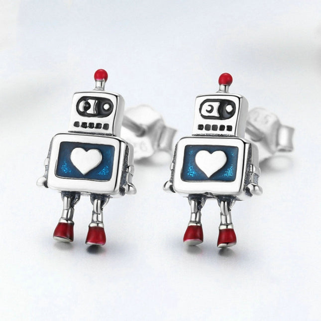 Robot S925 Sterling Silver Earrings Dripping Oil Hypoallergenic Earrings