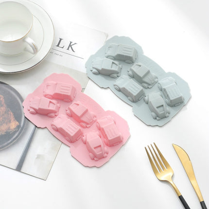 6 PCS Creative Cake Chocolate Mold 3D Car Cartoon Household Silicone Baking Ice Tray Mold, 3D Car Shape (Blue), 3D Car Shape(Pink)
