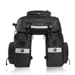 Rhinowalk Three-in-one Multifunctional Bicycle Rear Shelf Pannier Waterproof Long-distance Equipment, Full Black, Black Green