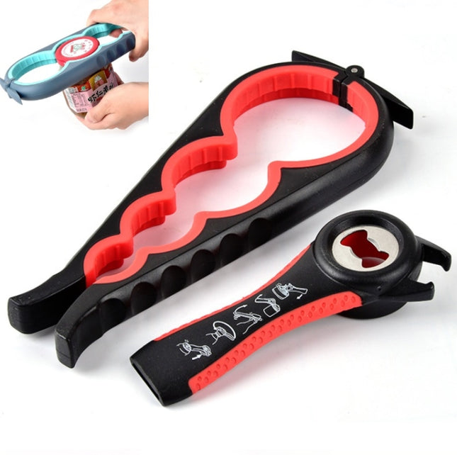 2pcs / Set Five-in-one Can Opener + Four-in-one Multi-function Bottle Opener Set, 5 in 1 Red Black, 5 in 1 Blue Gray