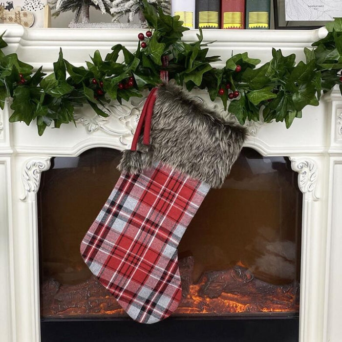 Christmas Tree Pendant Christmas Ornaments Christmas Socks Gingham Gift Bag, Light, Dark