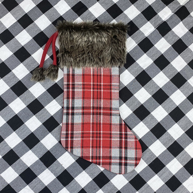 Christmas Tree Pendant Christmas Ornaments Christmas Socks Gingham Gift Bag, Light, Dark