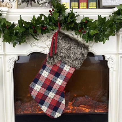 Christmas Tree Pendant Christmas Ornaments Christmas Socks Gingham Gift Bag, Light, Dark