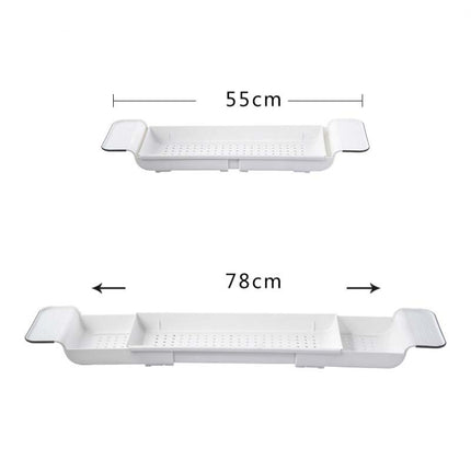 Retractable Drain Bathtub Rack Bathroom Plastic Soaking Tub Rack Bathtub Shower Storage Rack, White+Gray