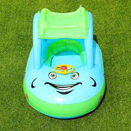Sunshade and Sunscreen Baby Swimming Ring Car Boat Shape Inflatable Swimming Ring with Horn, Light Blue + Green, Purple+Yellow