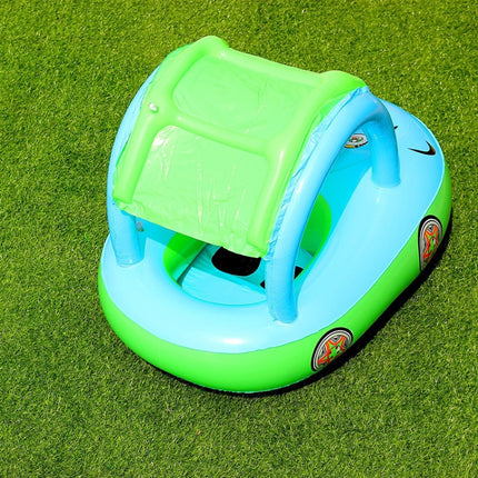Sunshade and Sunscreen Baby Swimming Ring Car Boat Shape Inflatable Swimming Ring with Horn, Light Blue + Green, Purple+Yellow