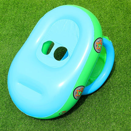 Sunshade and Sunscreen Baby Swimming Ring Car Boat Shape Inflatable Swimming Ring with Horn, Light Blue + Green, Purple+Yellow