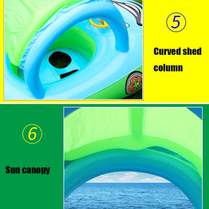 Sunshade and Sunscreen Baby Swimming Ring Car Boat Shape Inflatable Swimming Ring with Horn, Light Blue + Green, Purple+Yellow