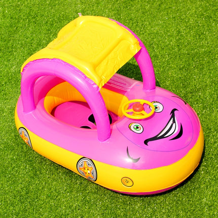 Sunshade and Sunscreen Baby Swimming Ring Car Boat Shape Inflatable Swimming Ring with Horn, Light Blue + Green, Purple+Yellow