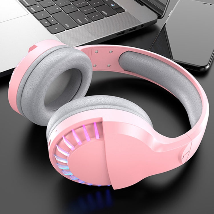 SH33 Bluetooth Wired Dual-mode RGB Headset Mobile Phone Heavy Bass Noise Reduction Gaming Headset, Black, Pink