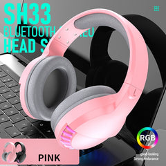 SH33 Bluetooth Wired Dual-mode RGB Headset Mobile Phone Heavy Bass Noise Reduction Gaming Headset, Black, Pink
