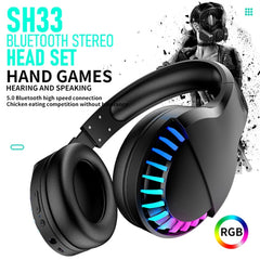 SH33 Bluetooth Wired Dual-mode RGB Headset Mobile Phone Heavy Bass Noise Reduction Gaming Headset, Black, Pink
