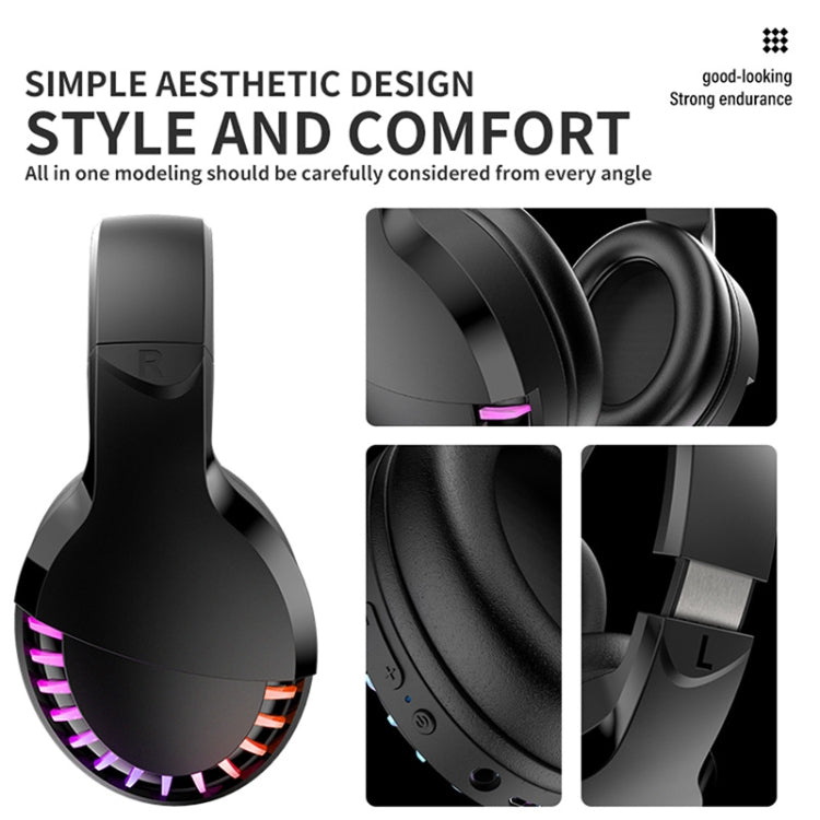 SH33 Bluetooth Wired Dual-mode RGB Headset Mobile Phone Heavy Bass Noise Reduction Gaming Headset, Black, Pink