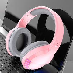 SH33 Bluetooth Wired Dual-mode RGB Headset Mobile Phone Heavy Bass Noise Reduction Gaming Headset, Black, Pink