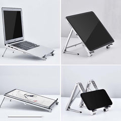 Metal Laptop Stand Computer Cooling Folding Mini Flat Raised Bracket, Gray, Silver