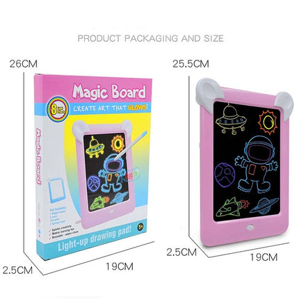 LED Luminous Drawing Board Electronic Fluorescent Writing Board Children Light Painting Message Board, Blue, Pink