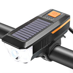 Bicycle Solar Headlight Horn Light Night Riding USB Charging Headlight Bicycle Glare Flashlight Equipment, Orange, Red, Green, Blue