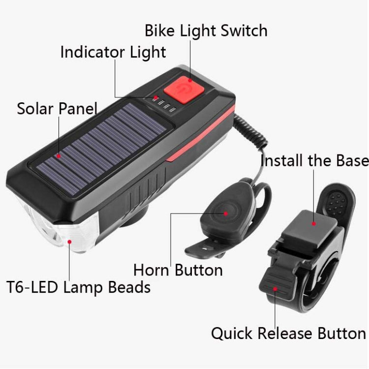 Bicycle Solar Headlight Horn Light Night Riding USB Charging Headlight Bicycle Glare Flashlight Equipment, Orange, Red, Green, Blue