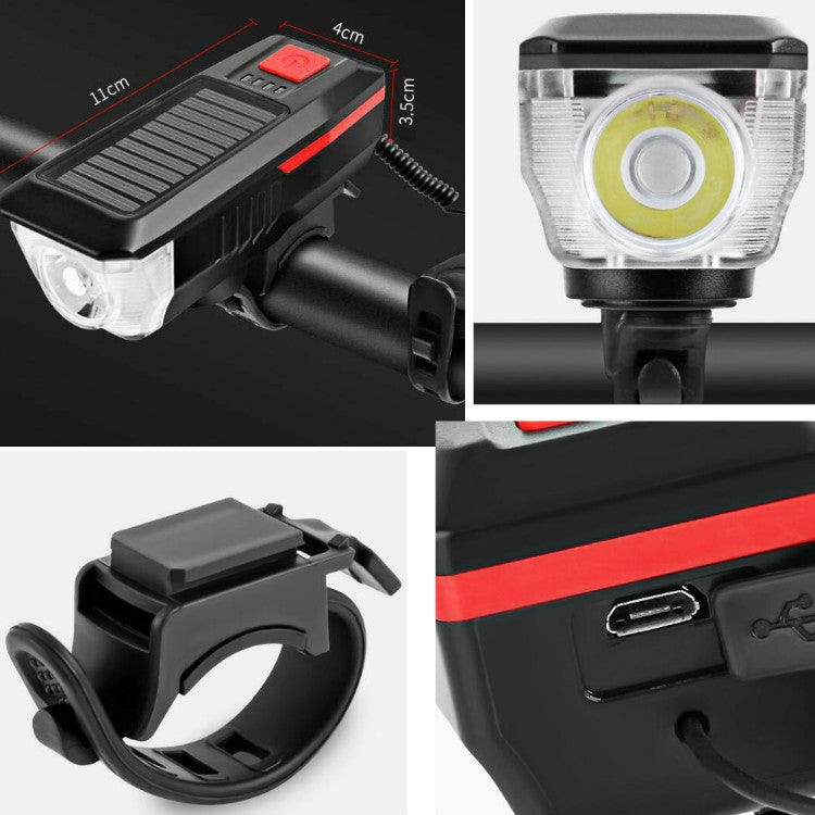 Bicycle Solar Headlight Horn Light Night Riding USB Charging Headlight Bicycle Glare Flashlight Equipment, Orange, Red, Green, Blue