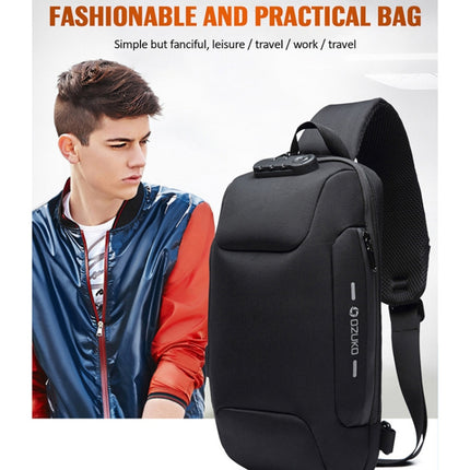 OZUKO 9223 Anti-theft Men Chest Bag Waterproof Crossbody Bag with External USB Charging Port, Standard Size, Large Size