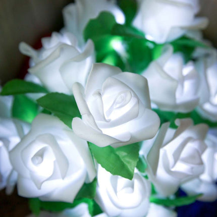 Rose Flower Battery Powered Fairy Lights Wedding Home Birthday Party Garland Decor String Lamp, Warm White, White Light