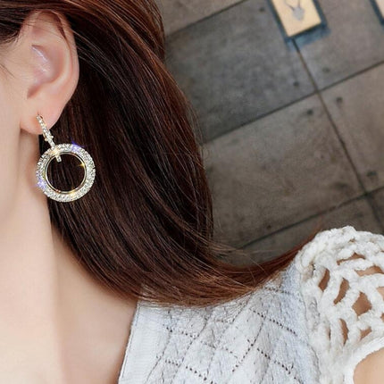 Rhinestone Crystal Earrings Round Earrings for Woman, Gold, Silver