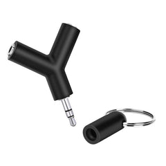 Mini Y Shaped 3.5mm Male to Double 3.5mm Female Jack Audio Headset Adapter Connector Keychain