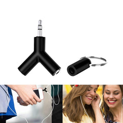 Mini Y Shaped 3.5mm Male to Double 3.5mm Female Jack Audio Headset Adapter Connector Keychain