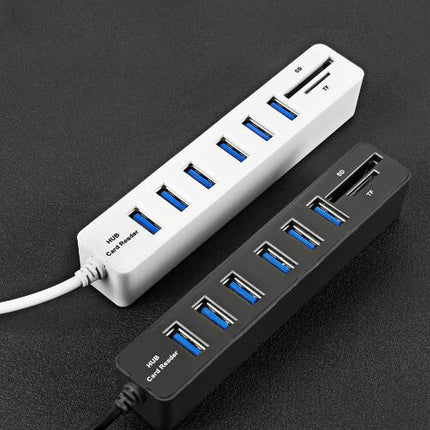 Multi USB 2.0 Hub USB Splitter High Speed 6 Ports with TF SD Card Reader