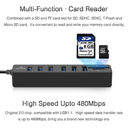 Multi USB 2.0 Hub USB Splitter High Speed 6 Ports with TF SD Card Reader