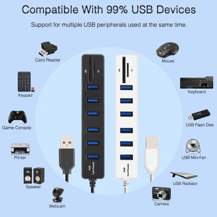 Multi USB 2.0 Hub USB Splitter High Speed 6 Ports with TF SD Card Reader